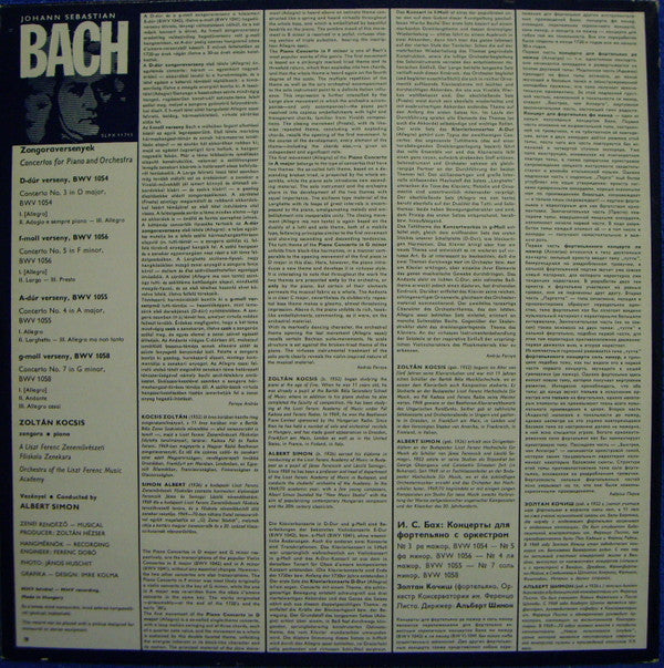 Johann Sebastian Bach - Zoltán Kocsis, Liszt Ferenc Chamber Orchestra, Albert Simon : Piano Concertos BWV 1054, 1055, 1056, 1058 (LP)
