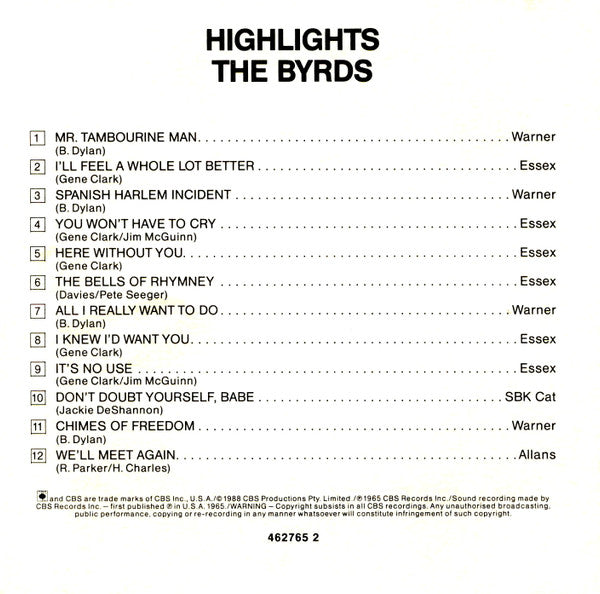 The Byrds : Golden Highlights (CD, Comp, RE)
