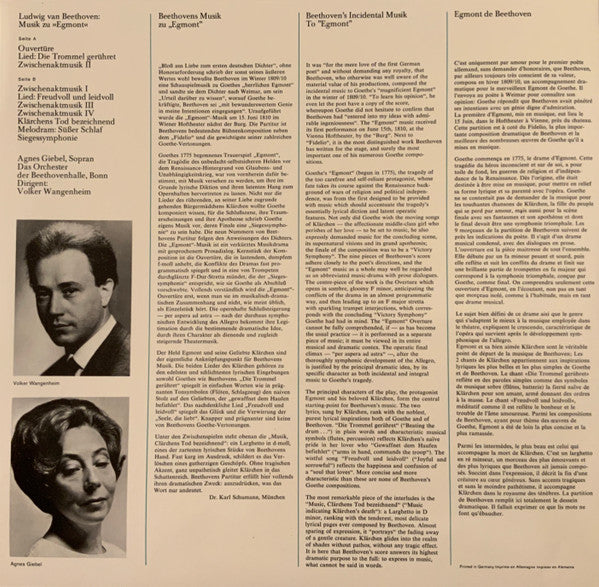 Beethoven* : Musik zu Goethes »Egmont« (LP, Gat)