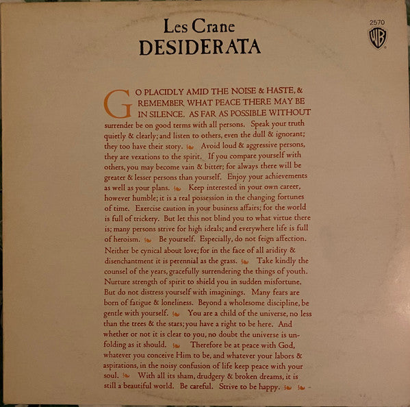 Les Crane : Desiderata (LP, Album, RE)