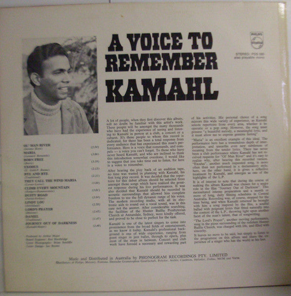 Kamahl : A Voice To Remember (LP, Album, RP, Pur)