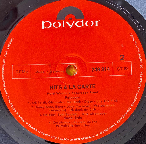 Horst Wende's Accordion Band* : Hits À La Carte (LP, Comp)
