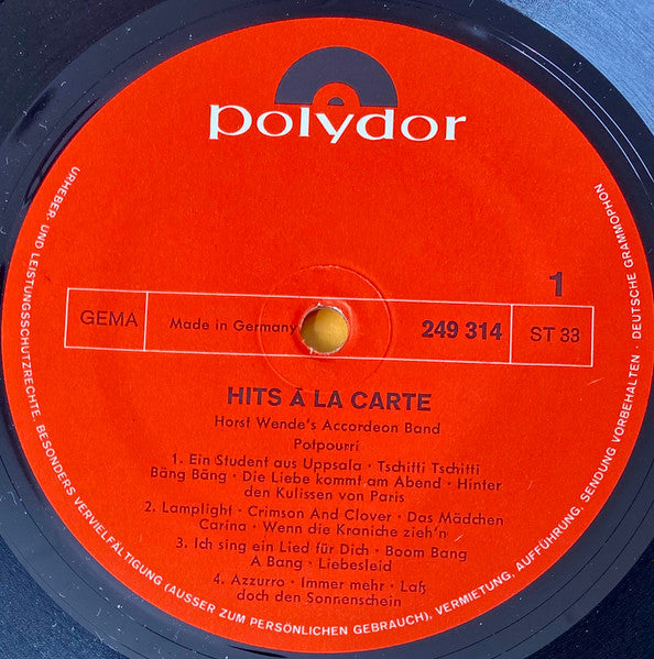 Horst Wende's Accordion Band* : Hits À La Carte (LP, Comp)