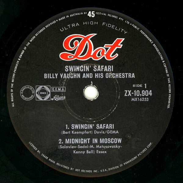 Billy Vaughn And His Orchestra : A Swingin' Safari (7", EP, Mono)