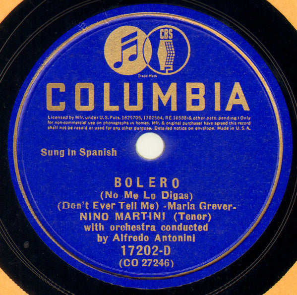 Nino Martini : Bolero (No Me Lo Digas) / Amapola (Shellac, 10")