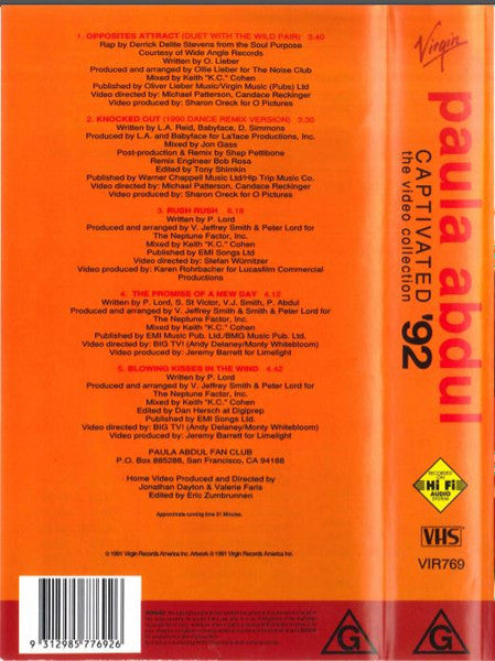 Paula Abdul : Captivated The Video Collection '92 (VHS)