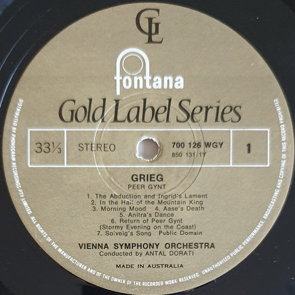 Edvard Grieg / Felix Mendelssohn-Bartholdy ; Wiener Symphoniker Conducted By Antal Dorati : Excerpts From Peer Gynt Incidental Music / Excerpts From A Midsummer Night's Dream Incidental Music (LP)