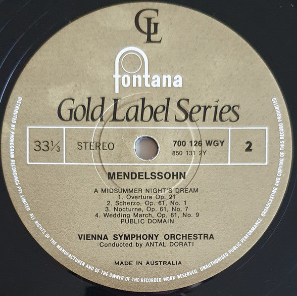 Edvard Grieg / Felix Mendelssohn-Bartholdy ; Wiener Symphoniker Conducted By Antal Dorati : Excerpts From Peer Gynt Incidental Music / Excerpts From A Midsummer Night's Dream Incidental Music (LP)