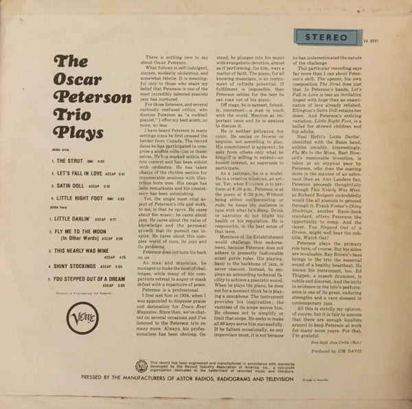 The Oscar Peterson Trio : The Oscar Peterson Trio Plays (LP, Album)