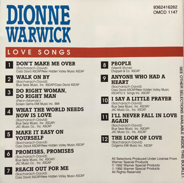 Dionne Warwick : Love Songs (CD, Comp)