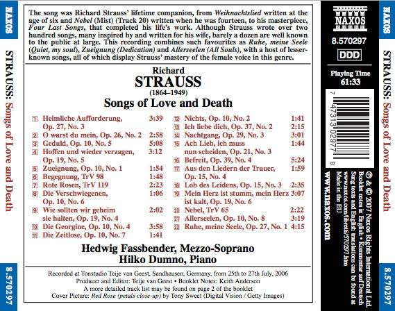 Richard Strauss - Hedwig Fassbender / Hilko Dumno : Songs Of Love And Death - Allerseelen - Zueignung - Rote Rosen - Ruhe, Meine Seele - Begegnung (CD)