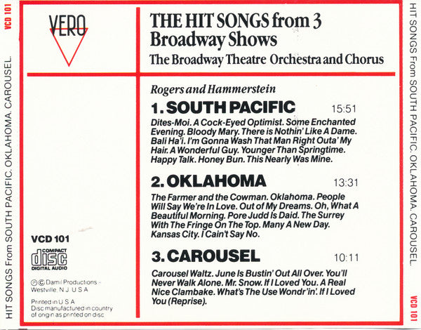 The Broadway Theatre Orchestra & Chorus : Hit Songs From 3 Broadway Shows (CD)