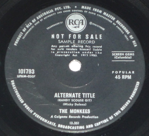 The Monkees : Alternate Title (Randy Scouse Git) (7", Single, Promo)