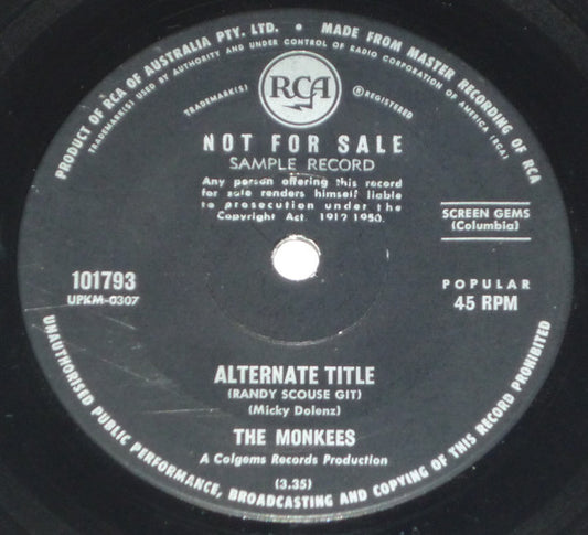 The Monkees : Alternate Title (Randy Scouse Git) (7", Single, Promo)