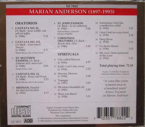 Marian Anderson : Prima Voce (CD, Album, Comp, Mono)