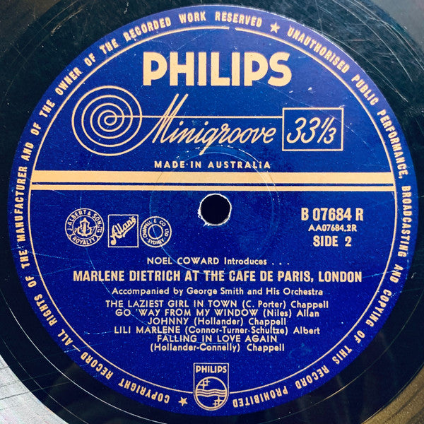 Noël Coward Introduces Marlene Dietrich : At The Cafe De Paris (10", Album, Mono)