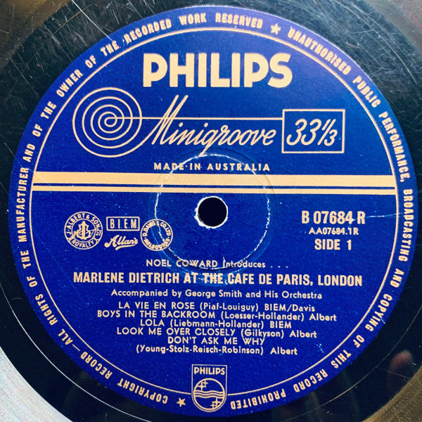 Noël Coward Introduces Marlene Dietrich : At The Cafe De Paris (10", Album, Mono)