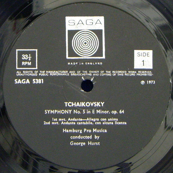 Pyotr Ilyich Tchaikovsky / The Hamburg Pro Musica, George Hurst : Fifth Symphony In E Minor Opus 64 (LP, RP)