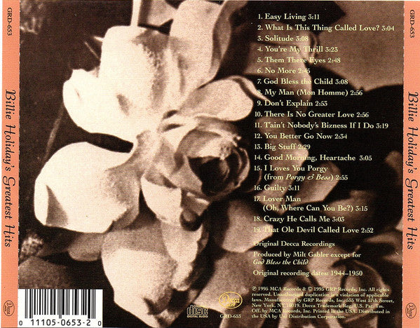 Billie Holiday : Billie Holiday's Greatest Hits (CD, Comp, RE)