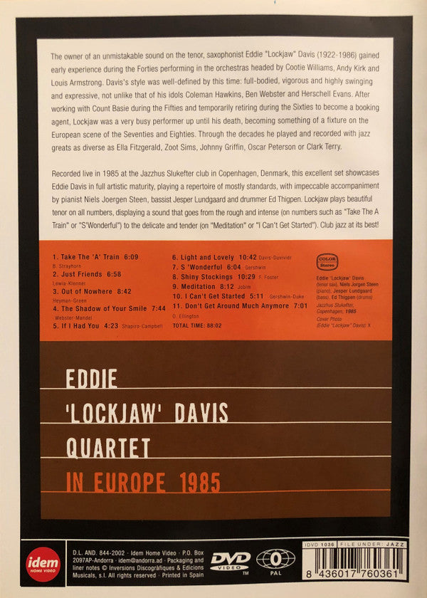 Eddie Lockjaw Davis Quartet : In Europe 1985 (DVD-V, PAL)