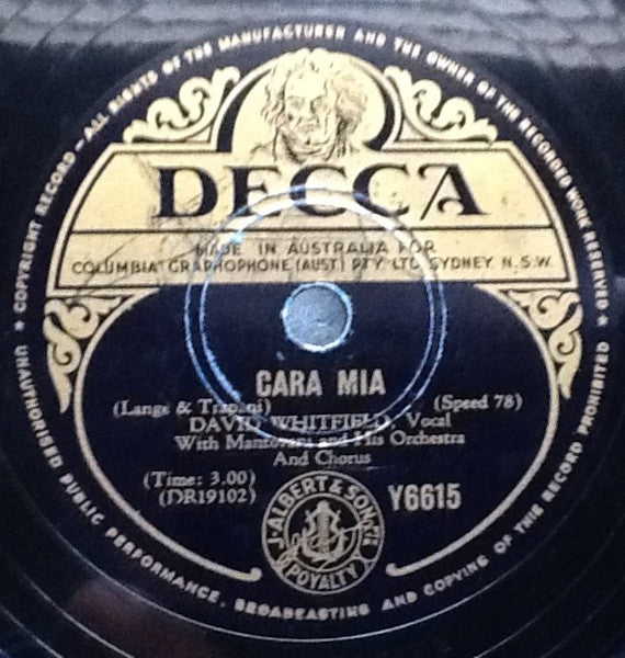 David Whitfield With Mantovani And His Orchestra : Cara Mia / Love, Tears And Kisses (Shellac, 10")