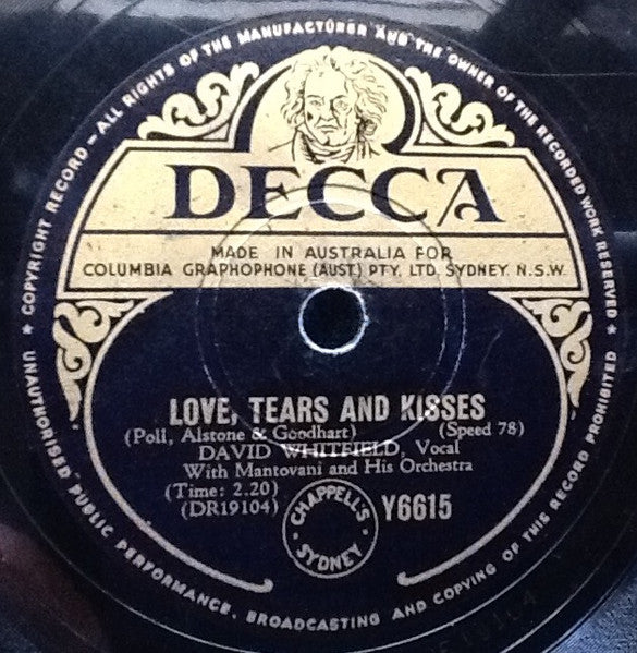 David Whitfield With Mantovani And His Orchestra : Cara Mia / Love, Tears And Kisses (Shellac, 10")