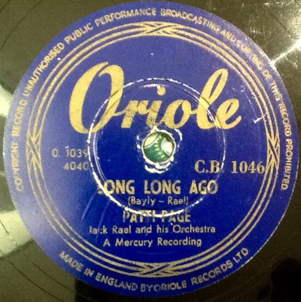 Patti Page : The Tennessee Waltz / Long Long Ago (Shellac, 10")