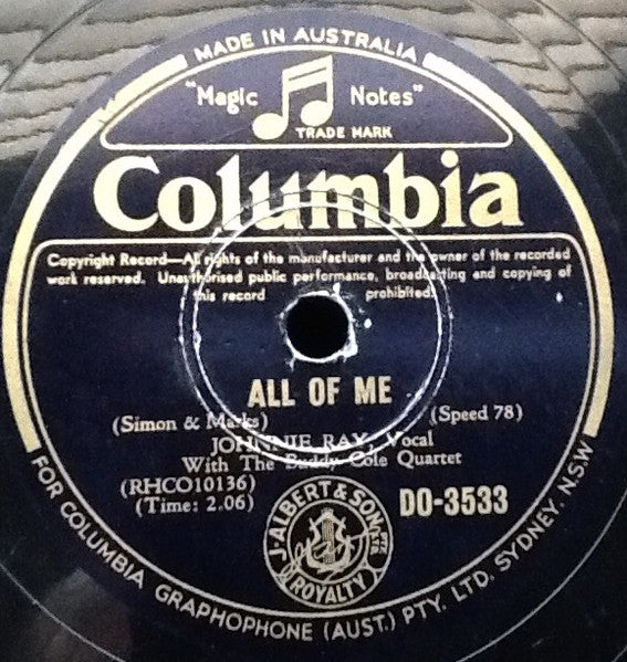 Johnnie Ray : All Of Me / Out In The Cold Again (Shellac, 10")
