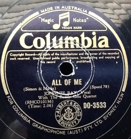 Johnnie Ray : All Of Me / Out In The Cold Again (Shellac, 10")