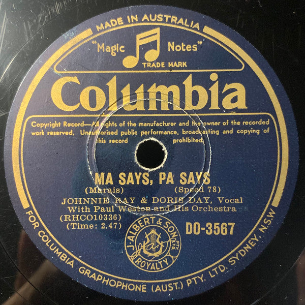 Doris Day / Johnnie Ray With Paul Weston And His Orchestra : Ma Says, Pa Says / A Full Time Job (Shellac, 10")