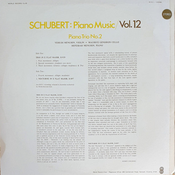 Franz Schubert : Piano Music / Vol. 12 (Piano Trio No.2) (LP, Album, Club)