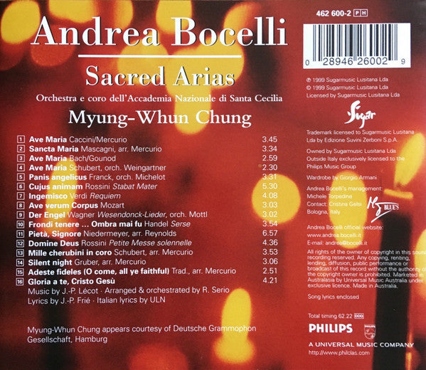 Andrea Bocelli, Orchestra* E Coro dell'Accademia Nazionale di Santa Cecilia, Myung-Whun Chung : Sacred Arias (CD, Album)
