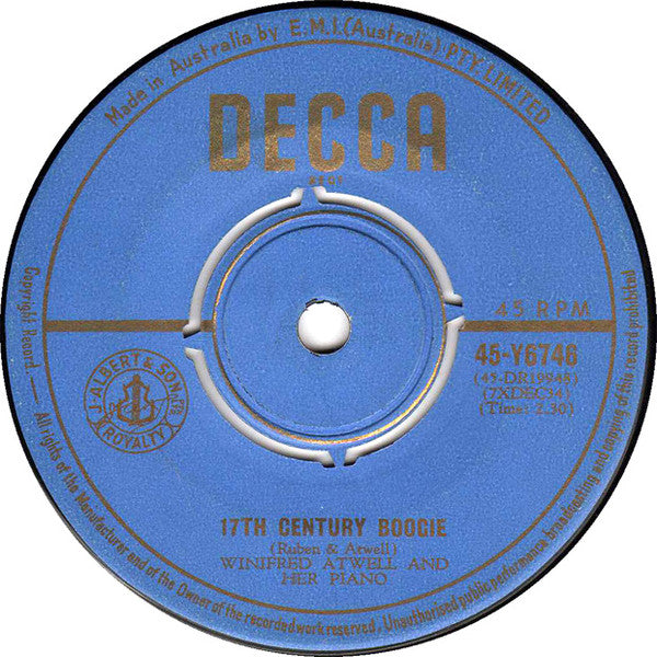 Winifred Atwell And Her Piano* : 17th Century Boogie / Stranger In Paradise (7")