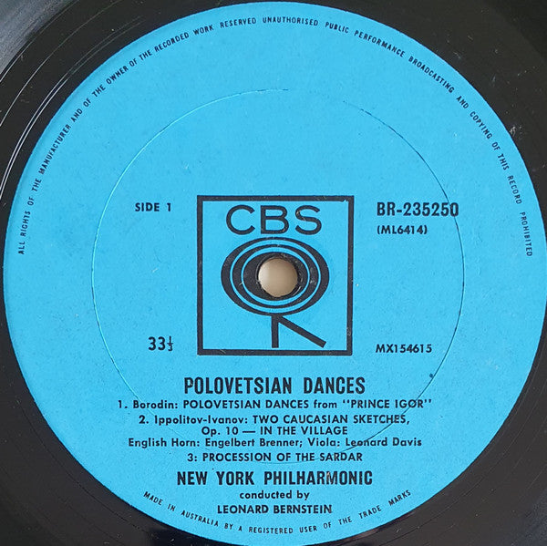 Mussorgsky* / Ippolitov-Ivanov* / Borodin* / Glinka* - Leonard Bernstein, New York Philharmonic : Polovetsian Dances (LP, Album, Mono)