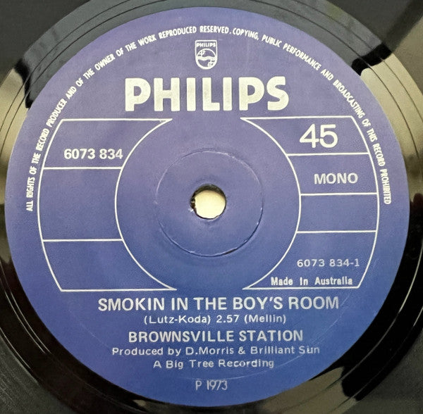 Brownsville Station : Smokin In The Boy's Room (7", Mono)