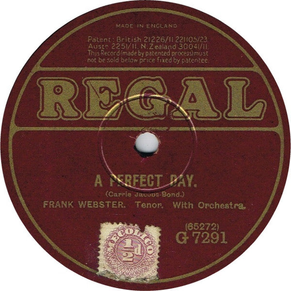 Frank Webster / Grace Kerns And Herbert Stuart : A Perfect Day / Somewhere A Voice Is Calling (Shellac, 10")