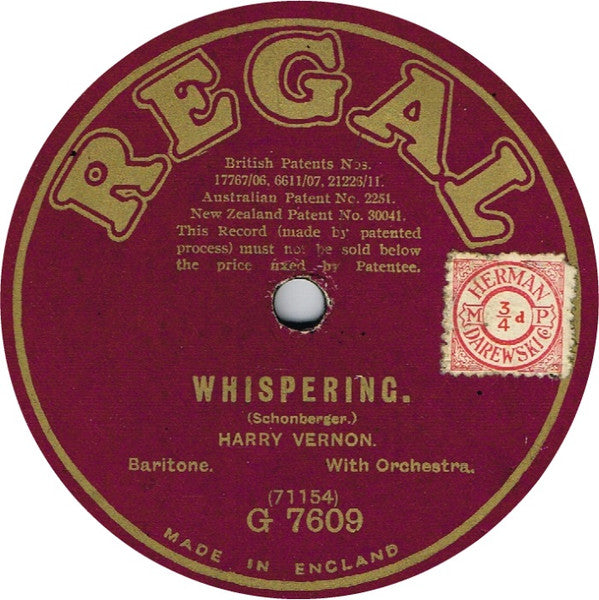 Harry Vernon (2) : Cuban Moon / Whispering (Shellac, 10")