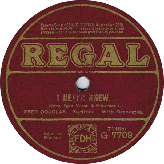 Fred Douglas / Charles Harrison (3) : I Never Knew / Peggy O'Neil (Shellac, 10", RP)