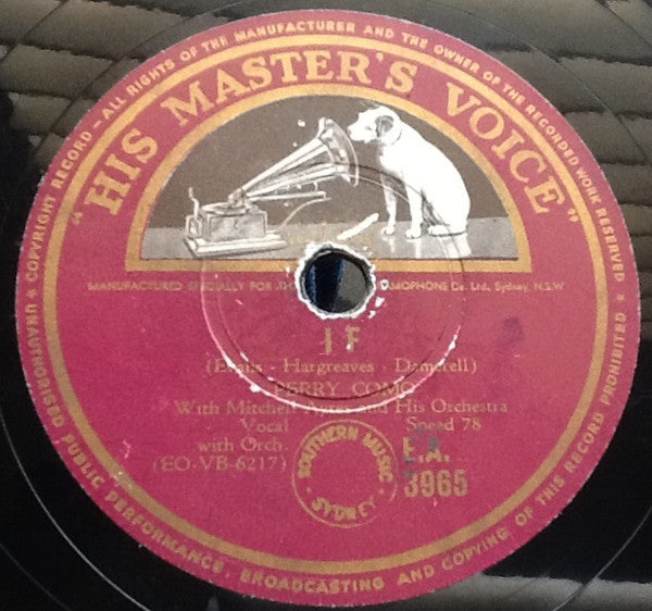 Perry Como : If / Zing Zing - Zoom Zoom (Shellac, 10")