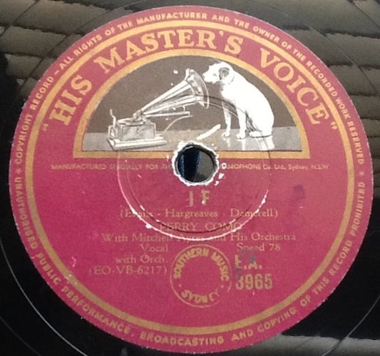 Perry Como : If / Zing Zing - Zoom Zoom (Shellac, 10")
