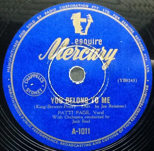 Patti Page : You Belong To Me / I Went To Your Wedding (Shellac, 10")