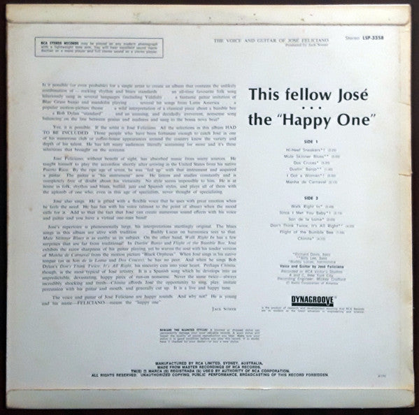José Feliciano : The Voice and Guitar of José Feliciano (LP)