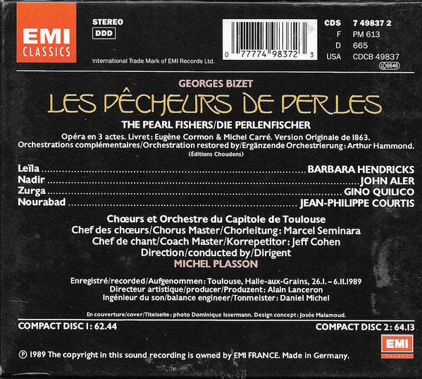 Bizet*, Barbara Hendricks, John Aler, Gino Quilico, Chœur* Et Orchestre Du Capitole De Toulouse*, Michel Plasson : Les Pêcheurs De Perles (2xCD, Album, Sli)