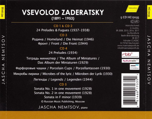 Vsevolod Zaderatsky* – Jascha Nemtsov : Piano Works (5xCD, Comp)