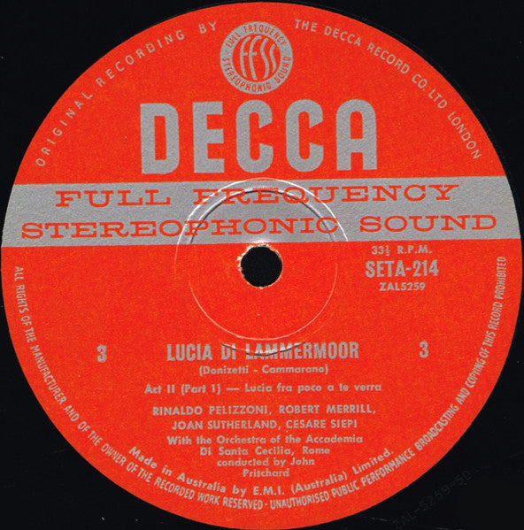 Joan Sutherland, Renato Cioni, Robert Merrill, Cesare Siepi, John Pritchard : Lucia Di Lammermoor (3xLP + Box)