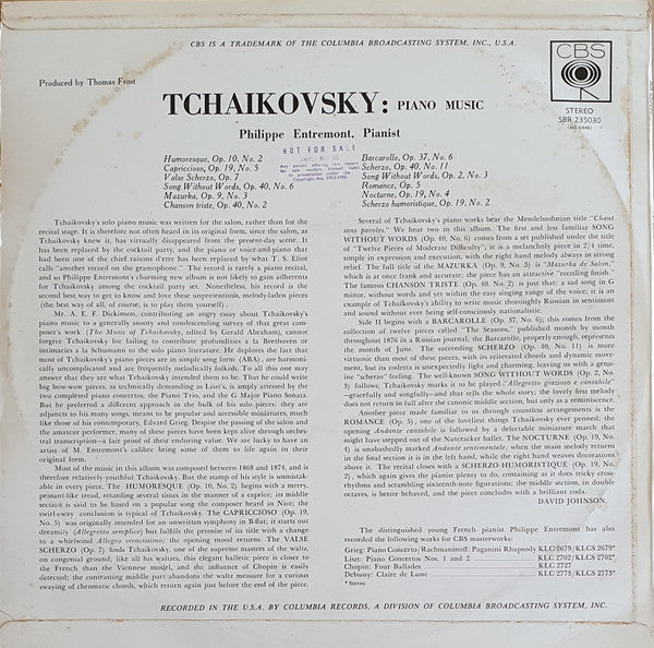 Tchaikovsky*, Philippe Entremont : Romantic Piano Music Of Tchaikovsky (LP)