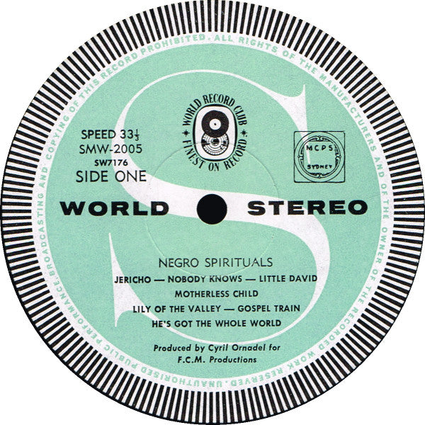 The New World Show Orchestra With The Linden Singers And Starring George Browne, Martin Lawrence (6), Isabelle Lucas And Geoffrey Taylor : Negro Spirituals (LP, Album, Club, RE)