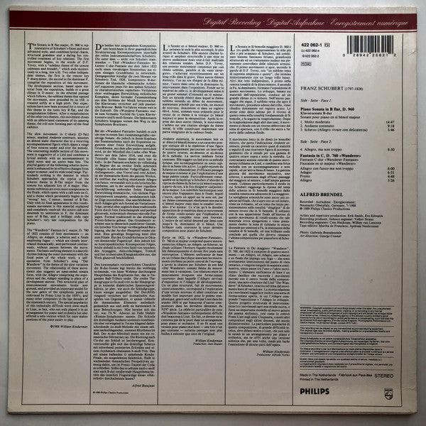 Schubert*, Alfred Brendel : Wanderer-Fantasie D. 760 · Sonata In B Flat = B-dur D. 960 (LP, Album)