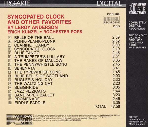 Leroy Anderson, Erich Kunzel, Rochester Pops* : Syncopated Clock (And Other Favorites By Leroy Anderson) (CD, Album)