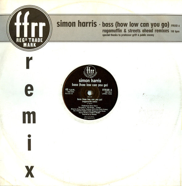 Simon Harris : Bass (How Low Can You Go) (Ragamuffin & Streets Ahead Remixes) (12", Single)